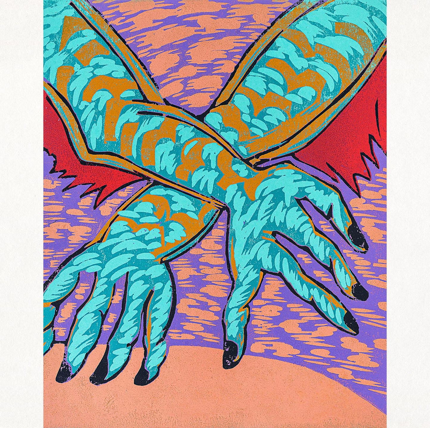 Dragon Hand Modern Woodblock Print | Symbolizing Power and Control