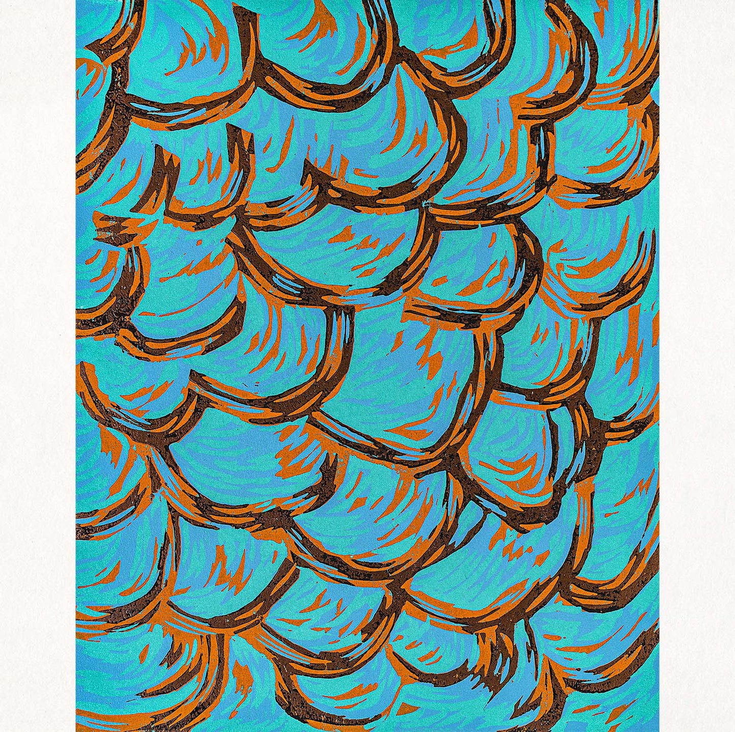 Dragon Scales Modern Woodblock Print | Symbolizing Protection and Power