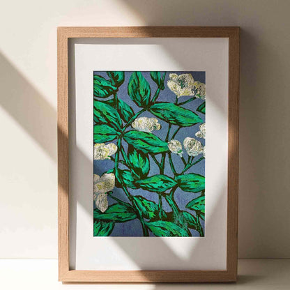 Jasmine Woodblock Print | Symbolizing Purity and Elegance