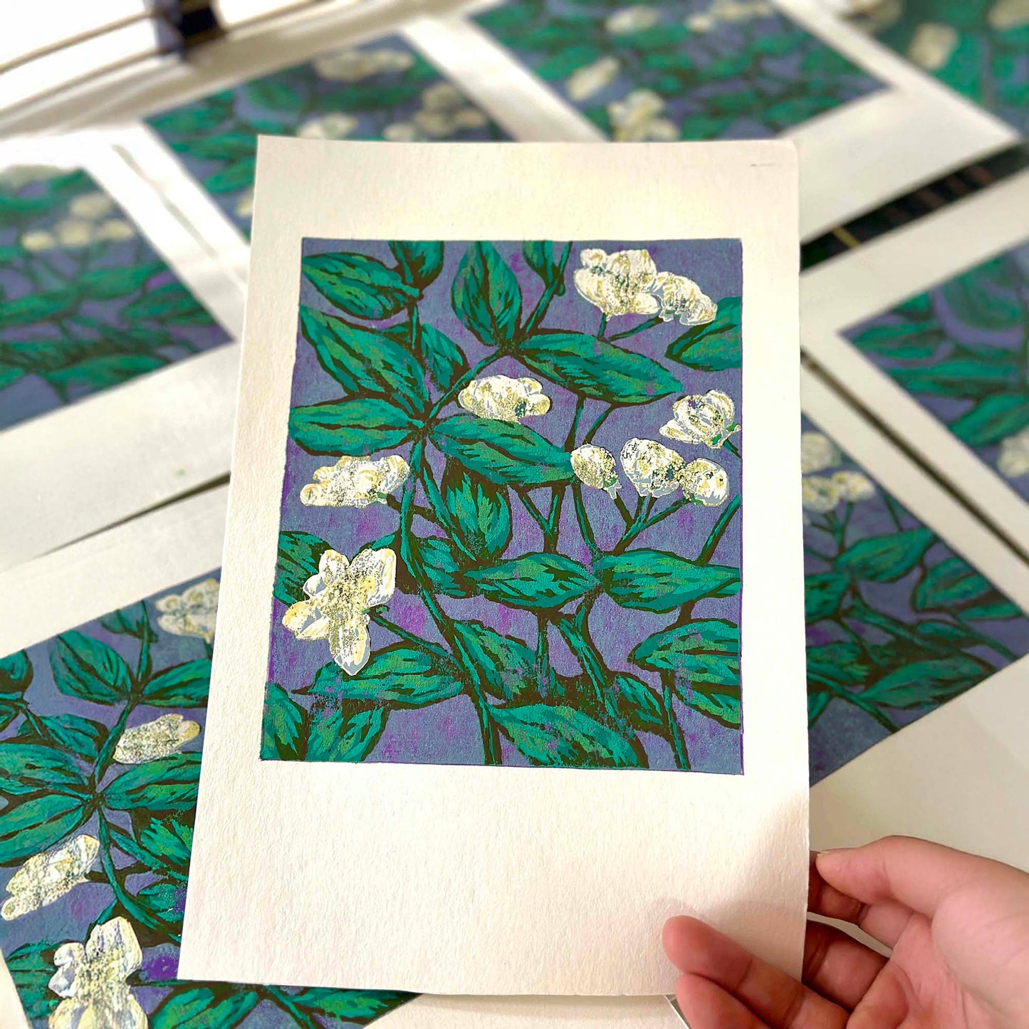 Jasmine Woodblock Print | Symbolizing Purity and Elegance