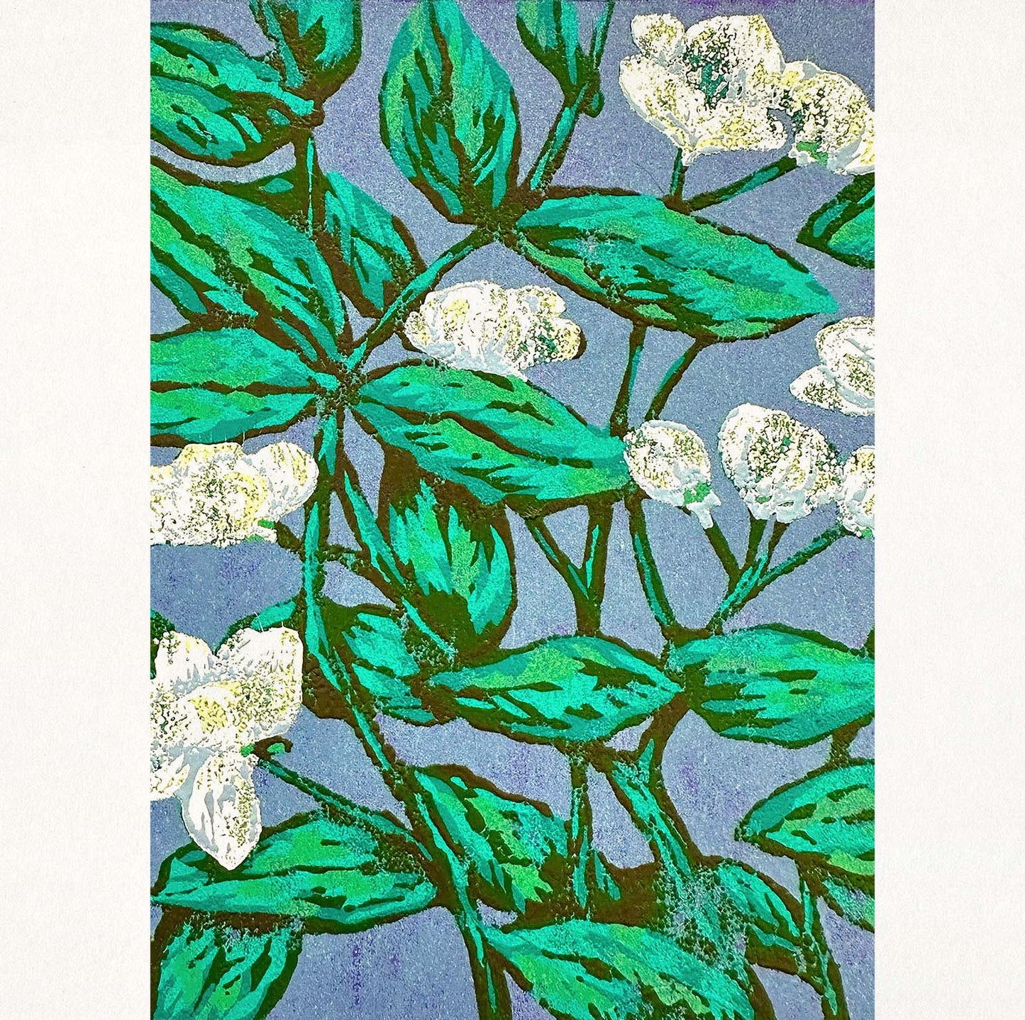 Jasmine Woodblock Print | Symbolizing Purity and Elegance