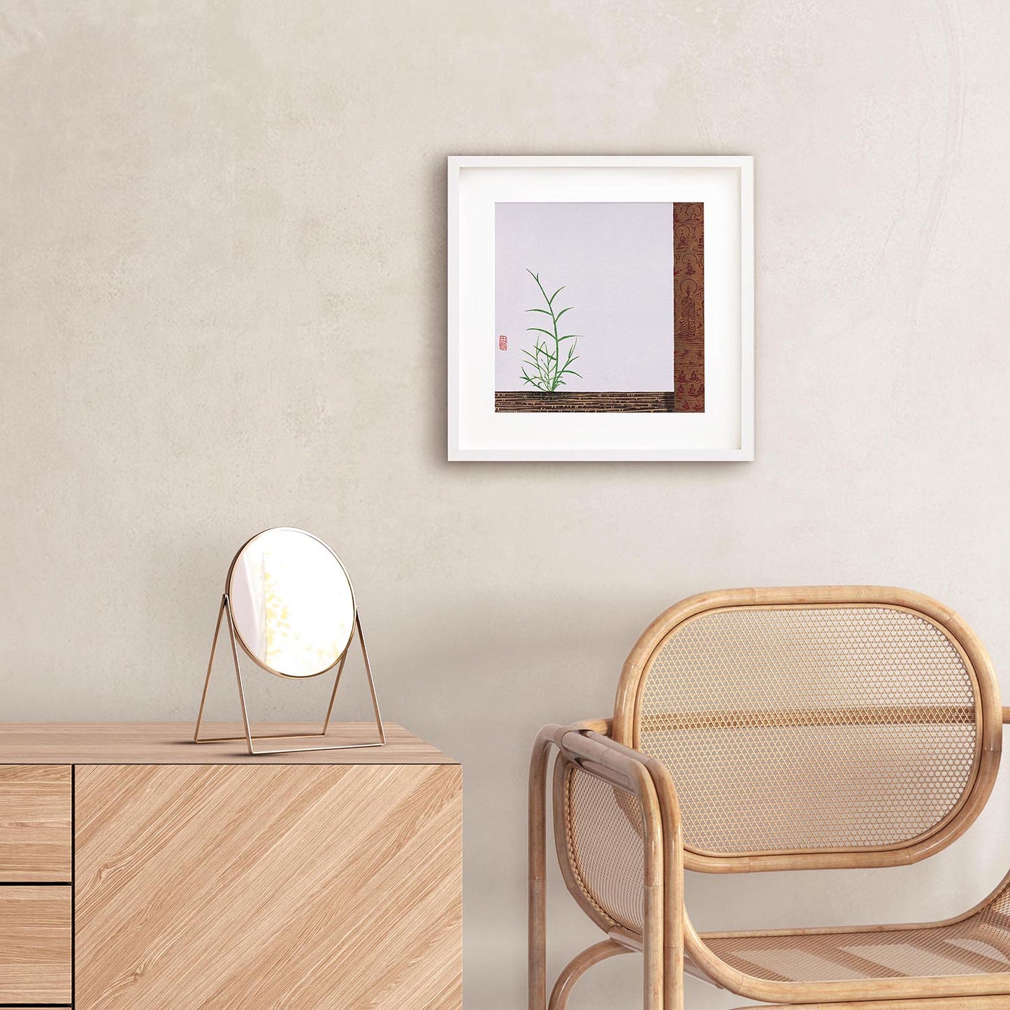 Zen Tranquility Moderner Holzschnitt | Symbolisiert Frieden und Achtsamkeit